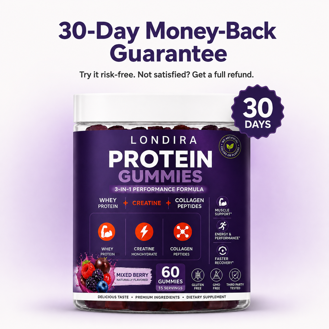 30-day money-back guarantee on Londira protein gummies
